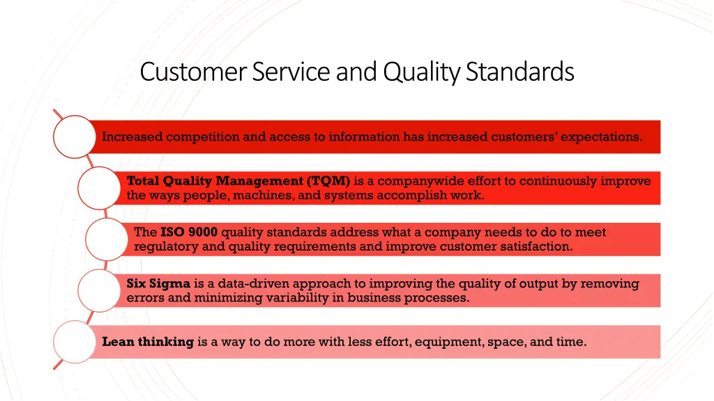 customer service and quality standards