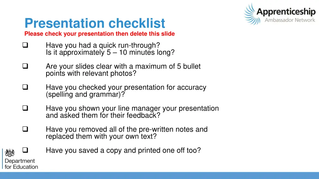 presentation checklist please check your