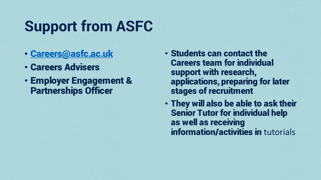 support from asfc