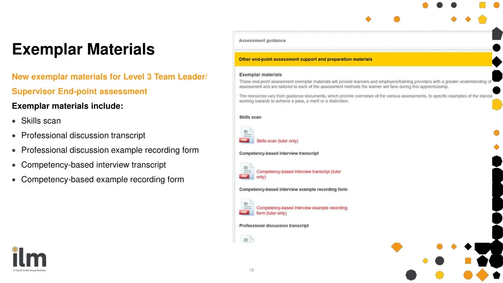 exemplar materials