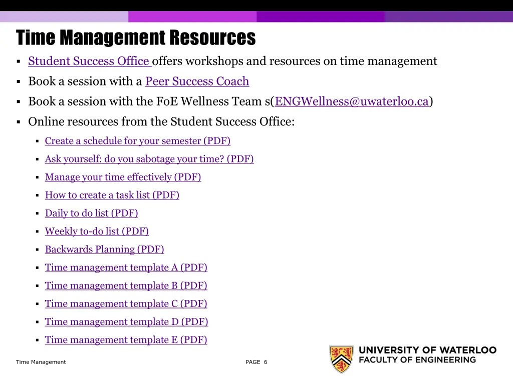 time management resources student success office