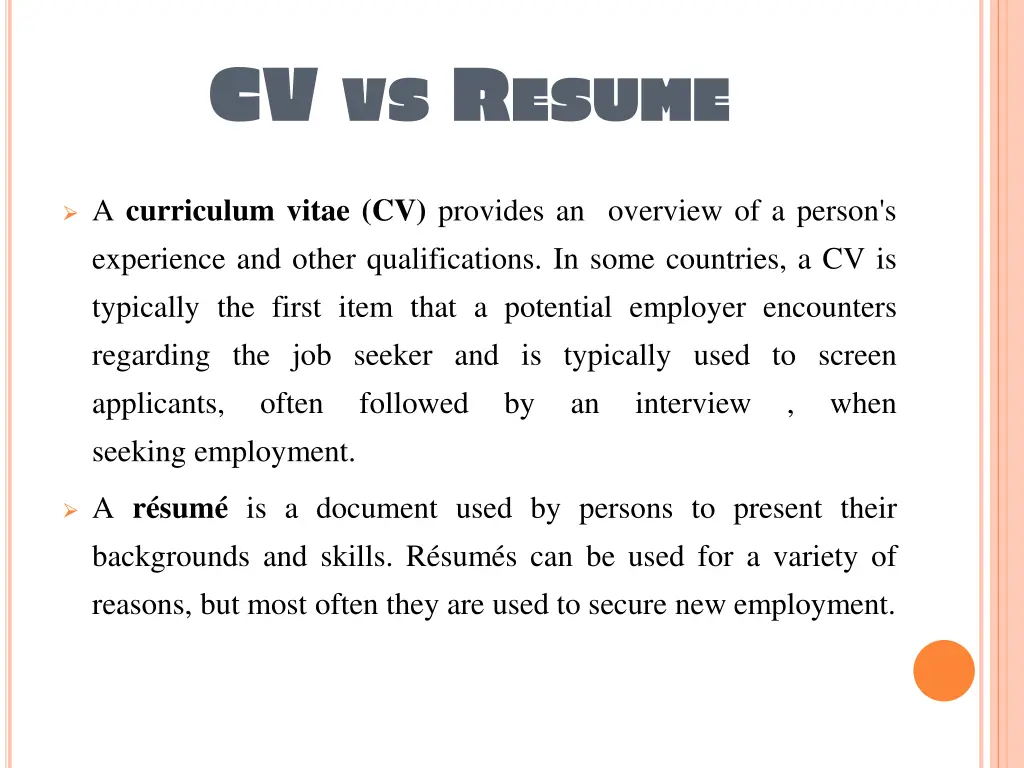 cv vs r esume