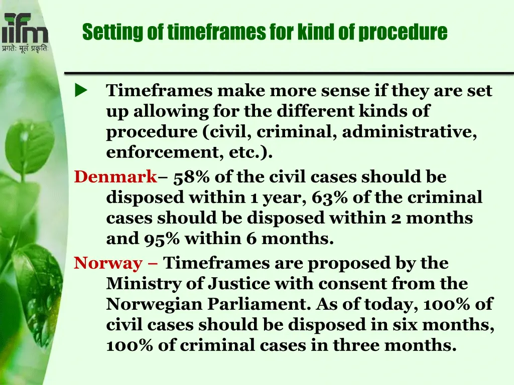 setting of timeframes for kind of procedure