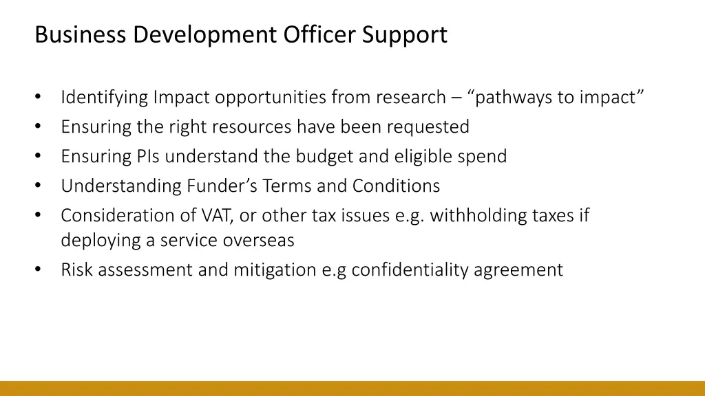 business development officer support