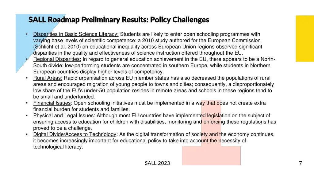 sall roadmap preliminary results policy