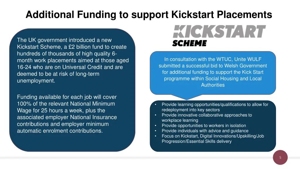 additional funding to support kickstart placements