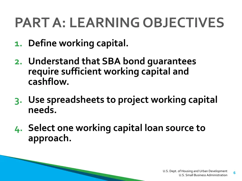 part a learning objectives