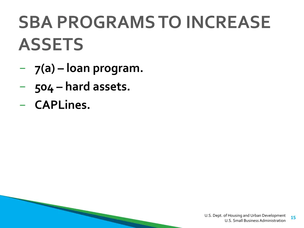 sba programs to increase assets