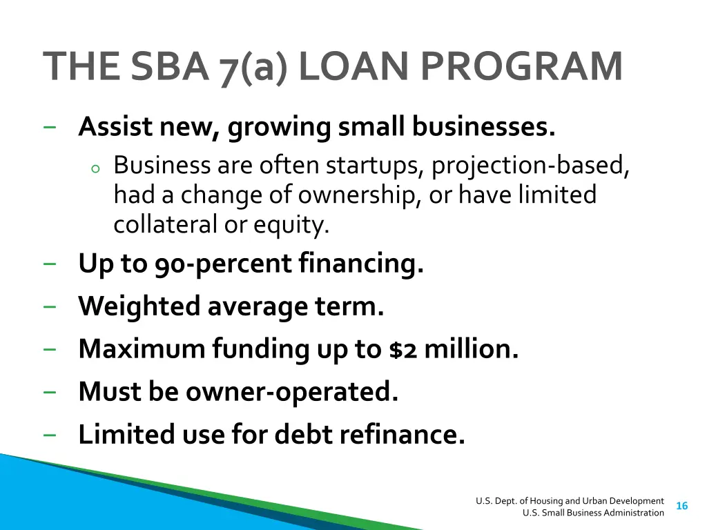 the sba 7 a loan program