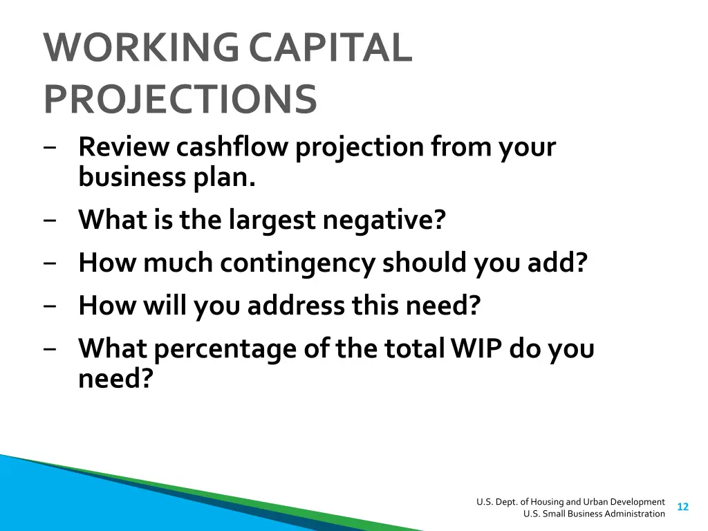 working capital projections review cashflow