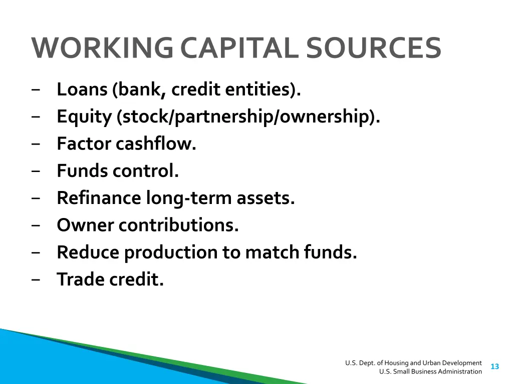 working capital sources