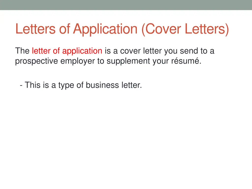 letters of application cover letters