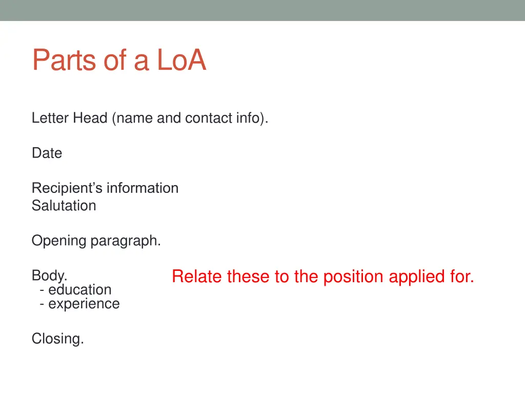parts of a loa