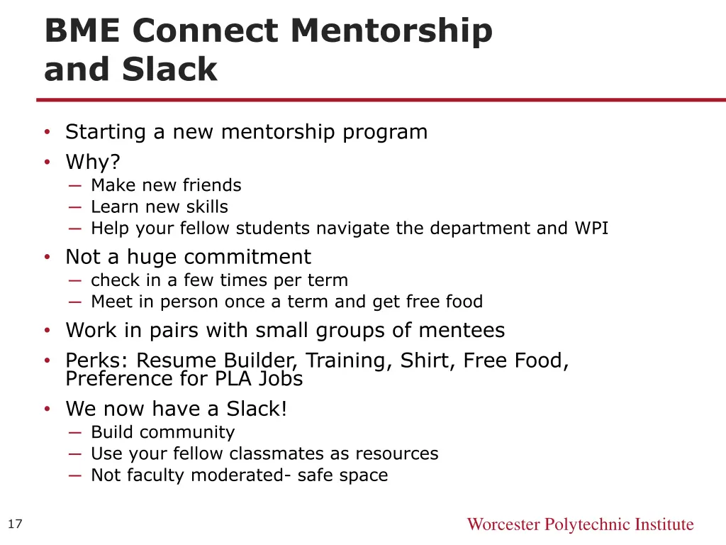 bme connect mentorship and slack