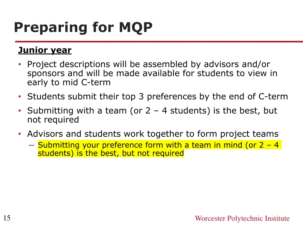 preparing for mqp 1