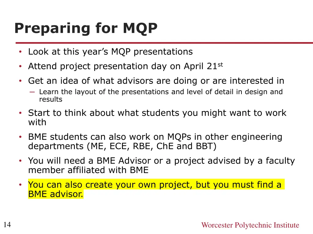 preparing for mqp