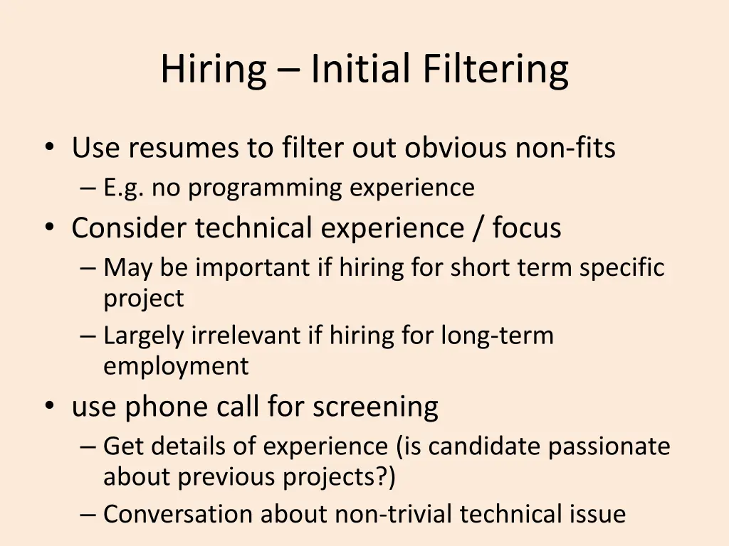 hiring initial filtering