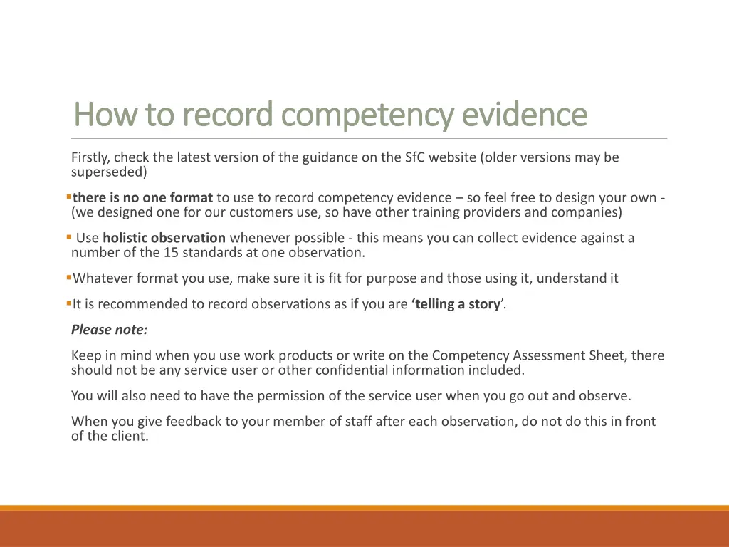 how to record competency evidence how to record