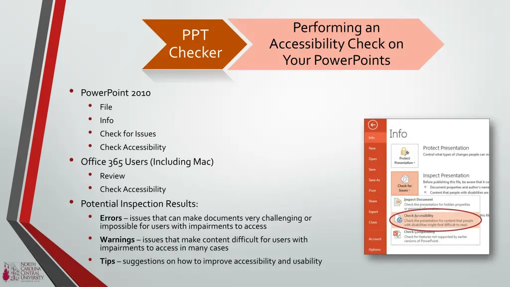 performing an accessibility check on your