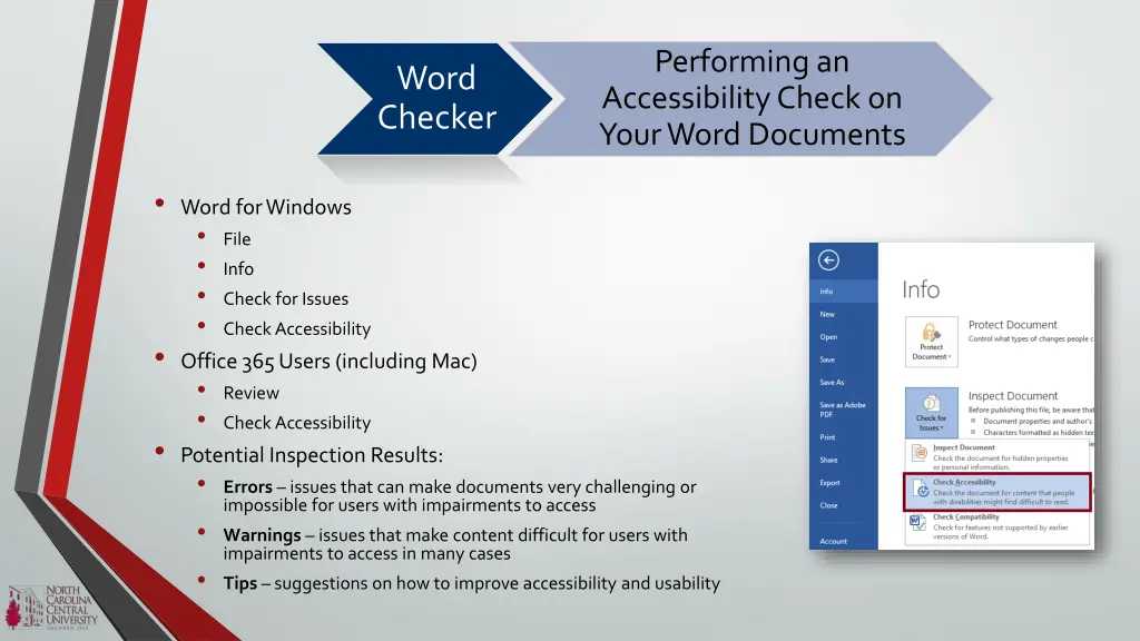 performing an accessibility check on your word