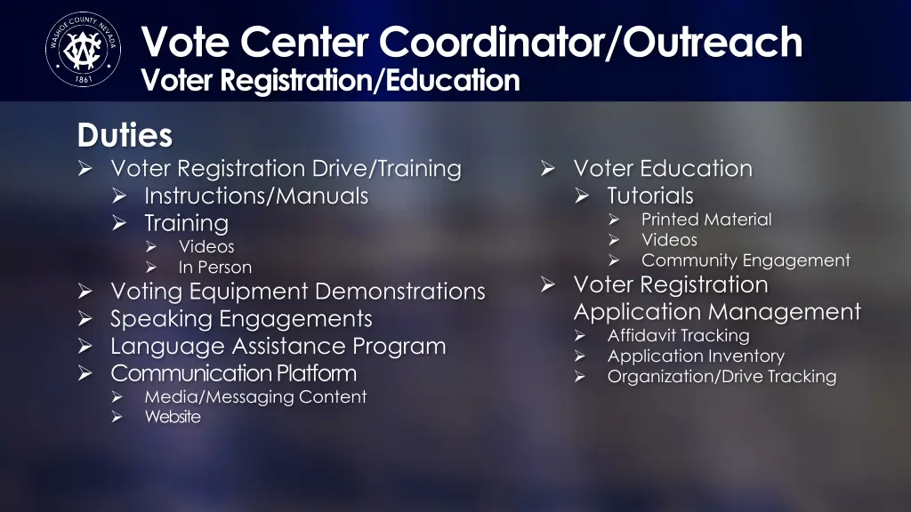 vote center coordinator outreach voter