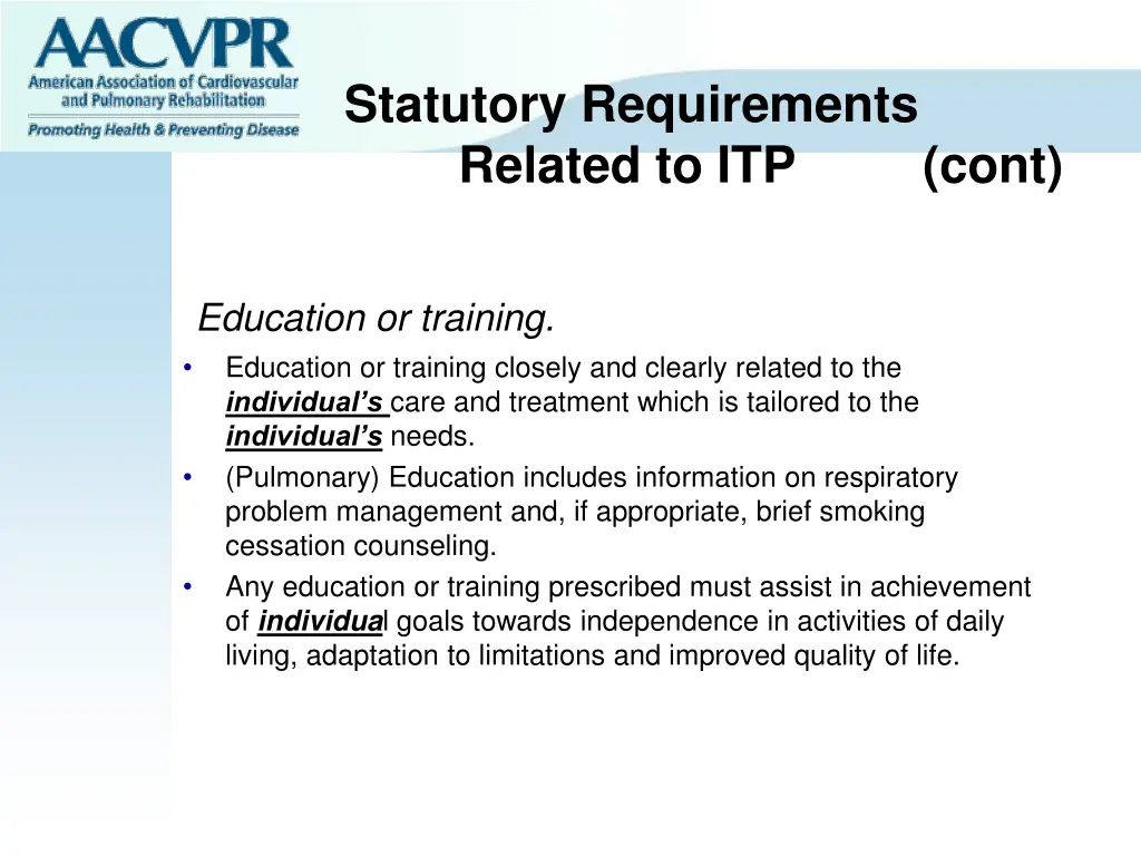 statutory requirements related to itp cont 1