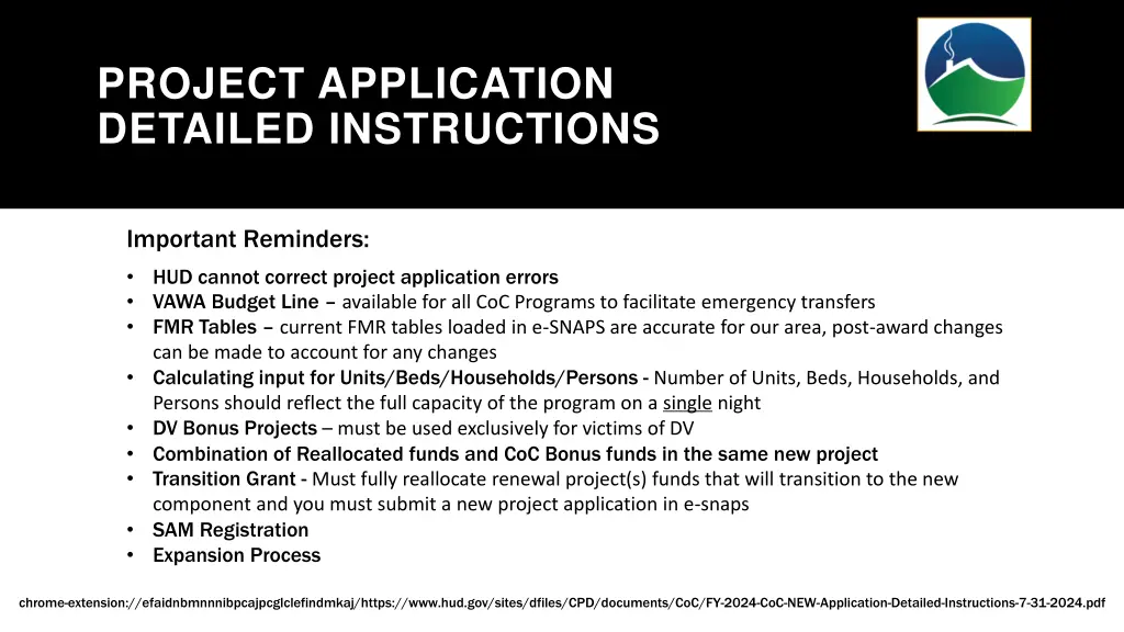 project application detailed instructions