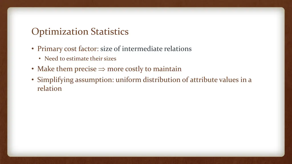 optimization statistics