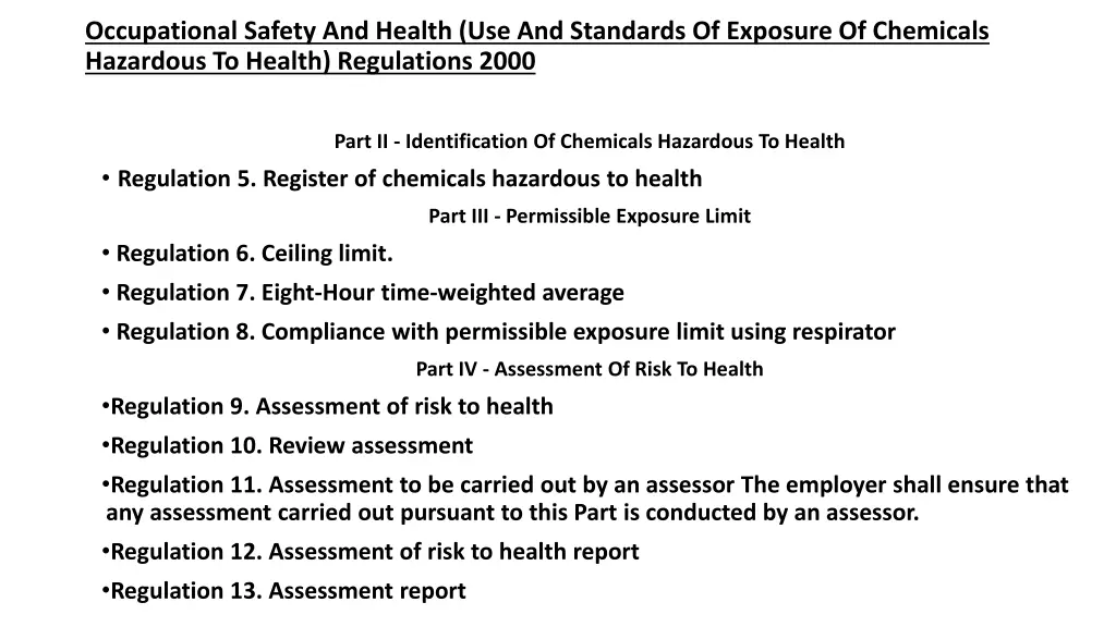 occupational safety and health use and standards