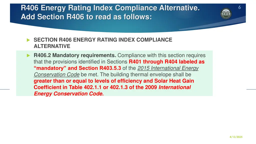 r406 energy rating index compliance alternative