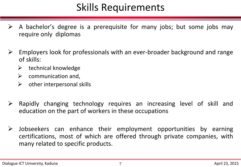 skills requirements