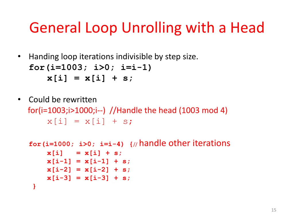 general loop unrolling with a head