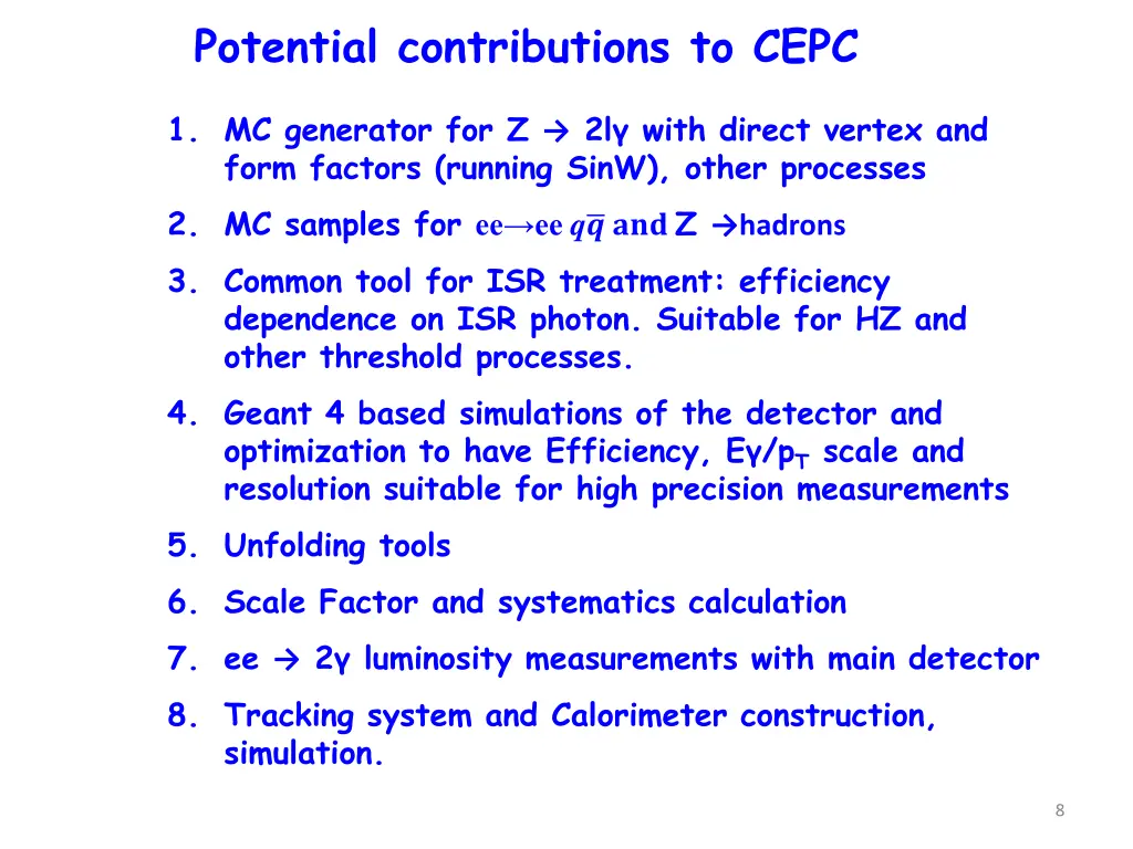 potential contributions to cepc