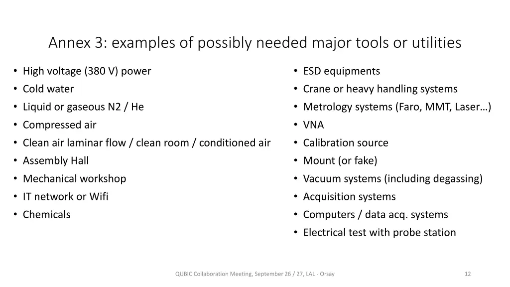 annex 3 examples of possibly needed major tools