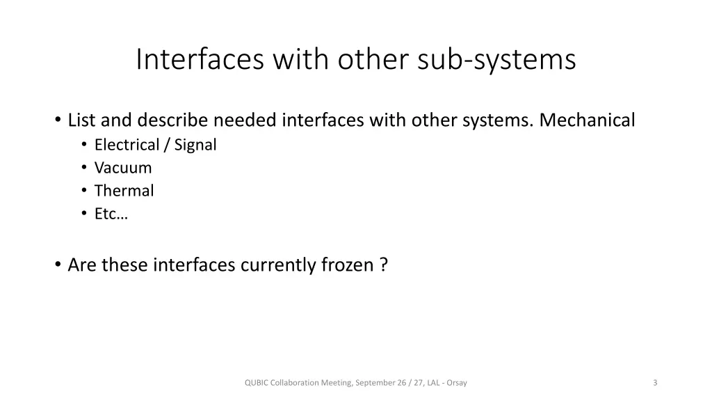 interfaces with other sub systems