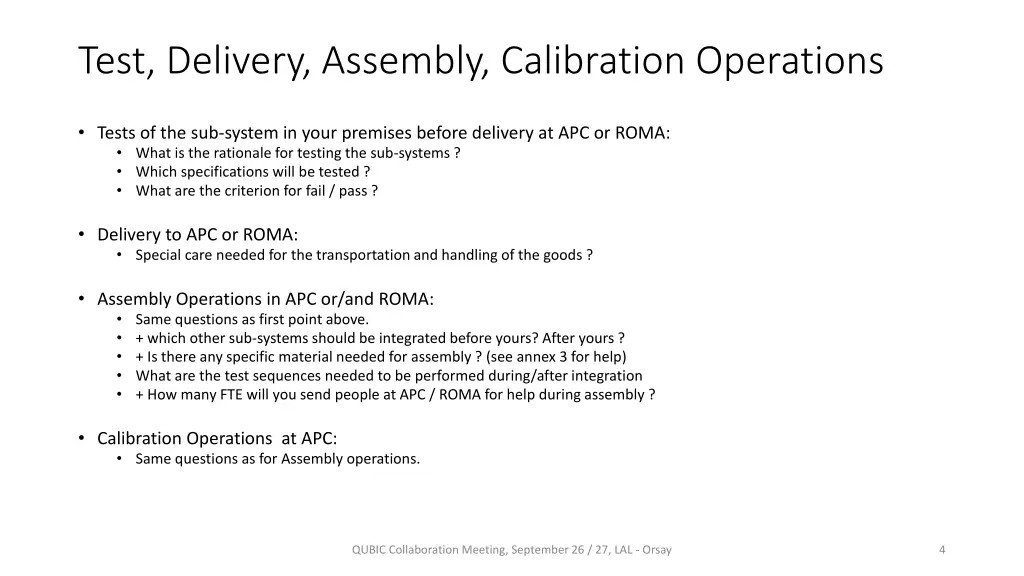 test delivery assembly calibration operations