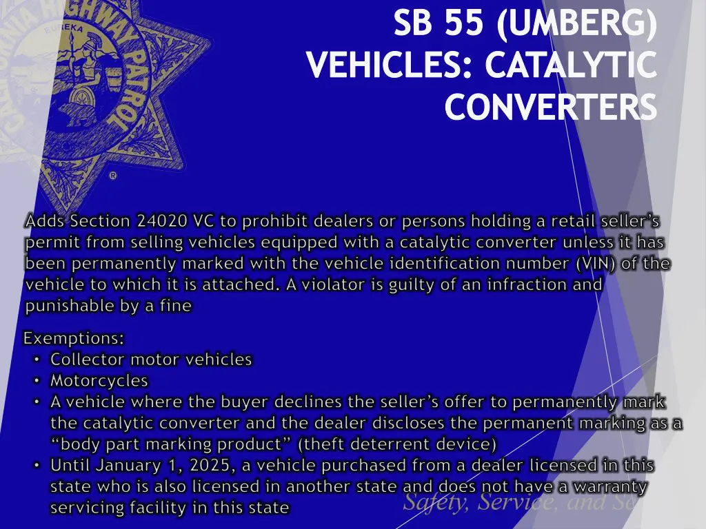 sb 55 umberg vehicles catalytic converters