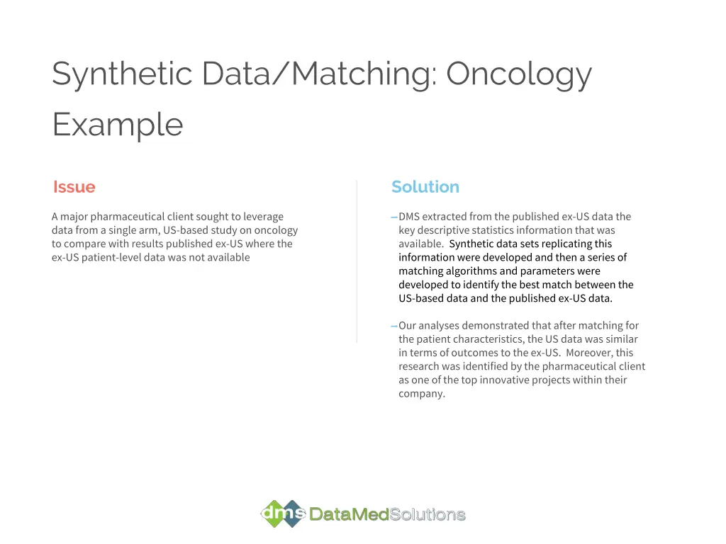 synthetic data matching oncology example
