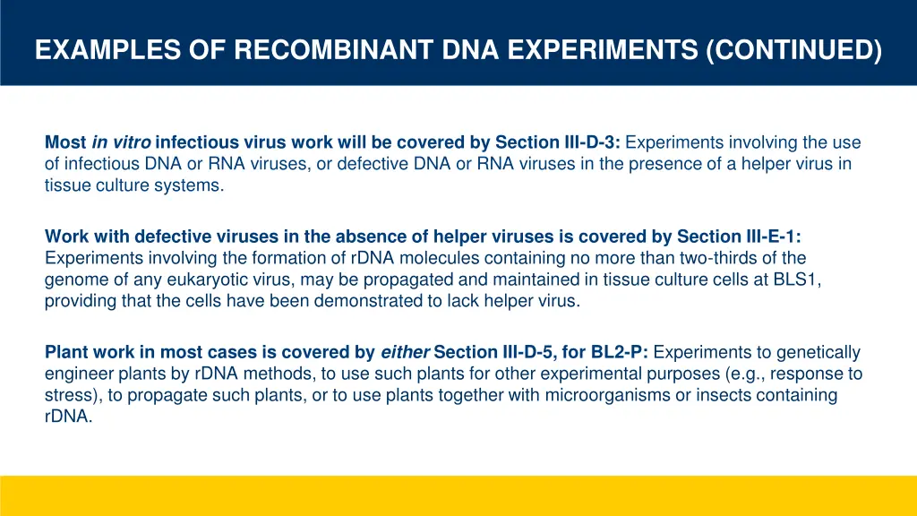 examples of recombinant dna experiments continued