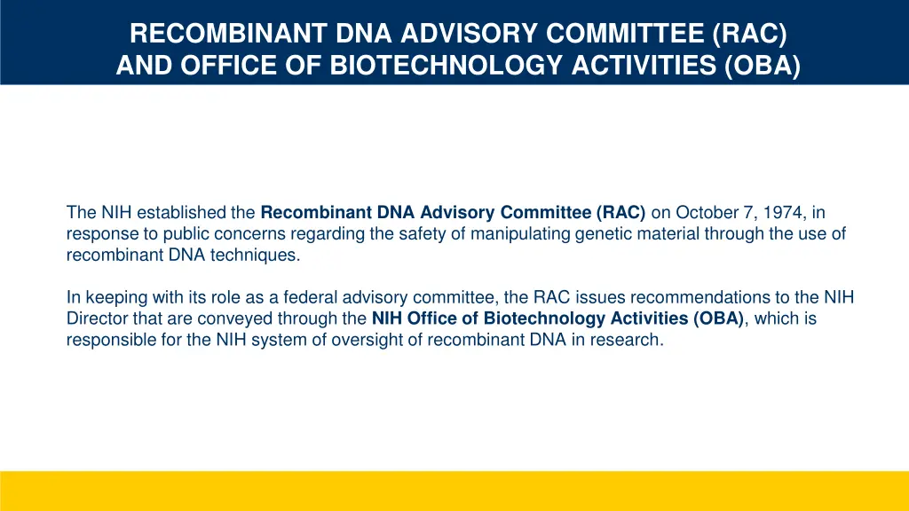 recombinant dna advisory committee rac and office