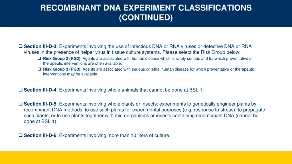 recombinant dna experiment classifications 1