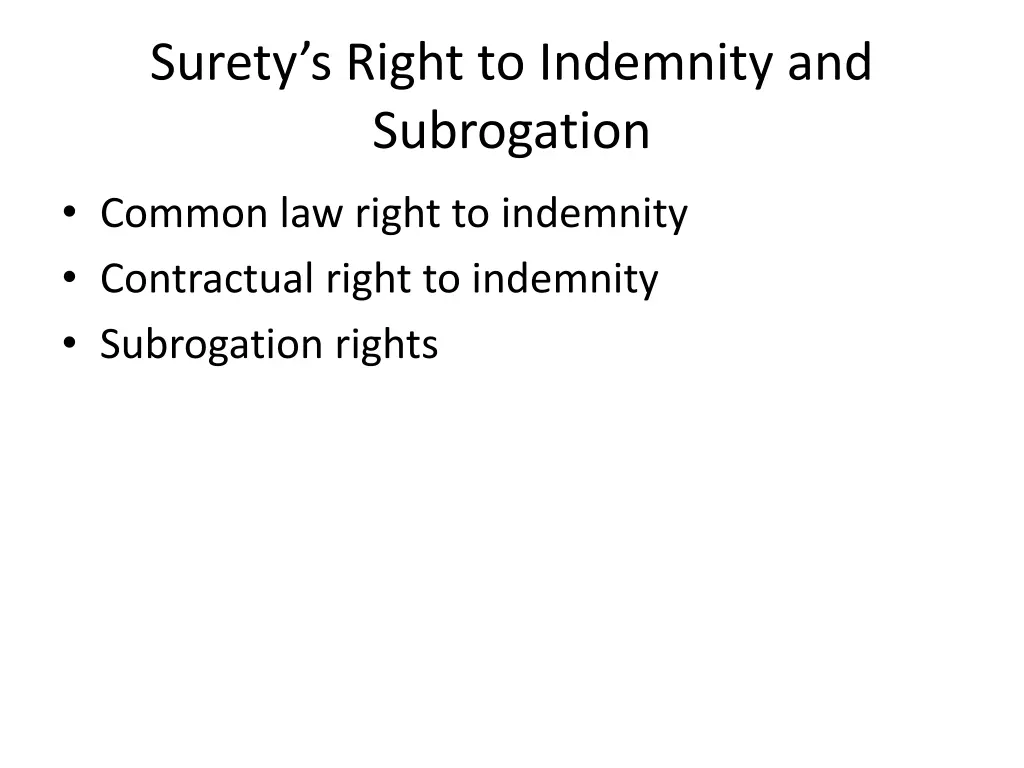 surety s right to indemnity and subrogation