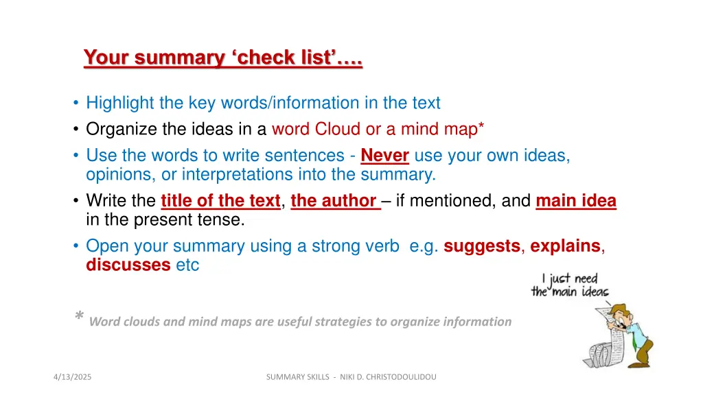 your summary check list