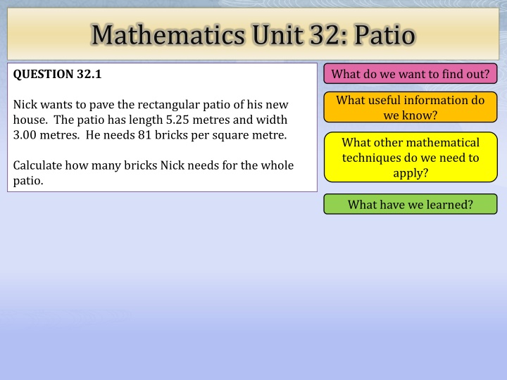 mathematics unit 32 patio