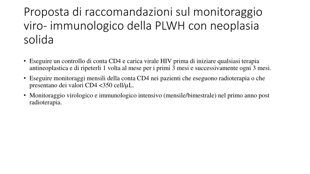 proposta di raccomandazioni sul monitoraggio viro