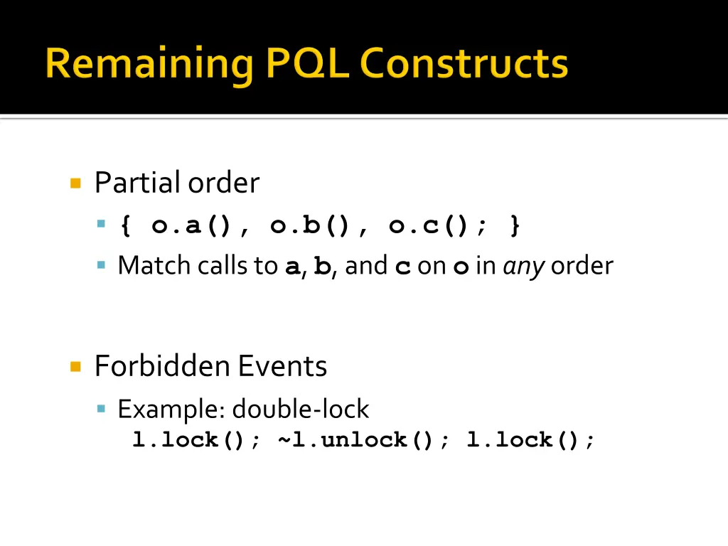 partial order o a o b o c match calls