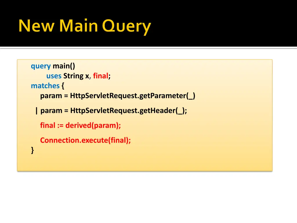 query main uses string x final matches param