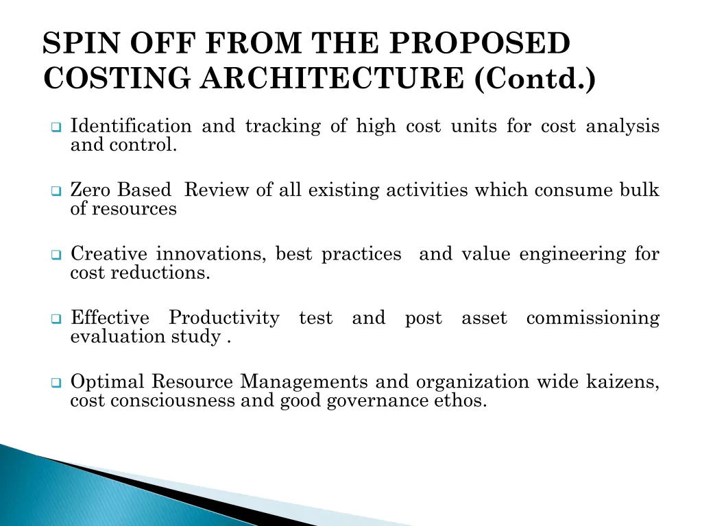 spin off from the proposed costing architecture 1