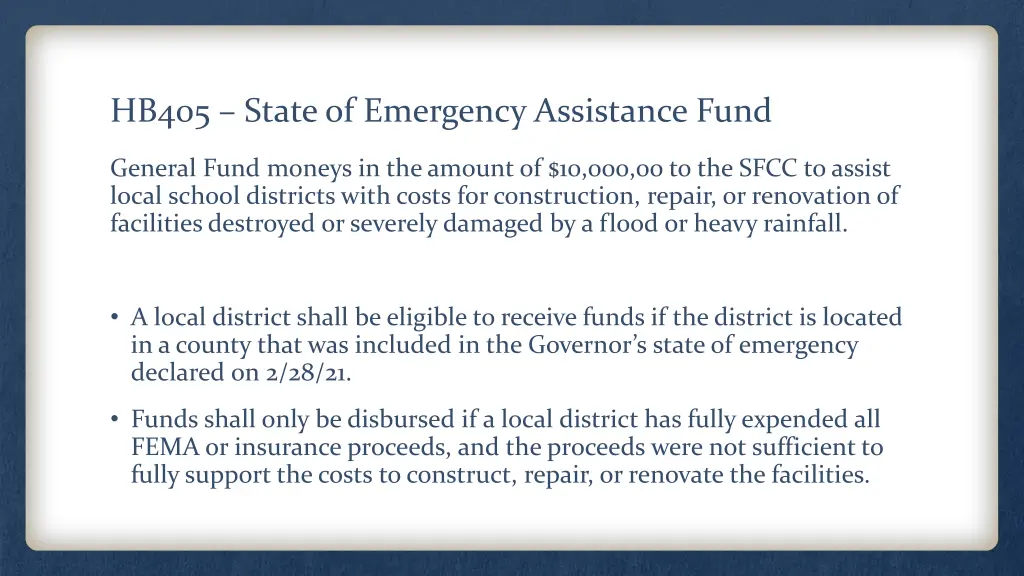 hb405 state of emergency assistance fund