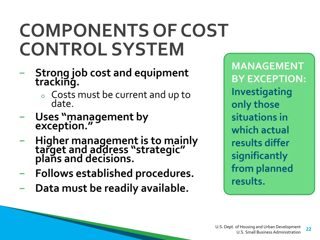 components of cost control system